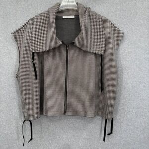 BRYN WALKER Irene Vest Houndstooth Women's Size L Italian Knit Boxy Timeless